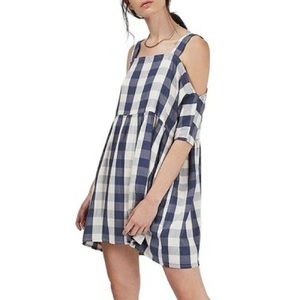 Topshop Petite Cold Shoulder Gingham Plaid Dress